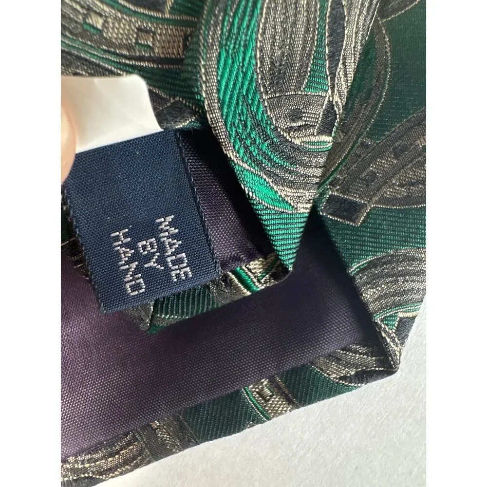 vintage Polo Ralph Lauren horseshoe print jacquard silk green tie